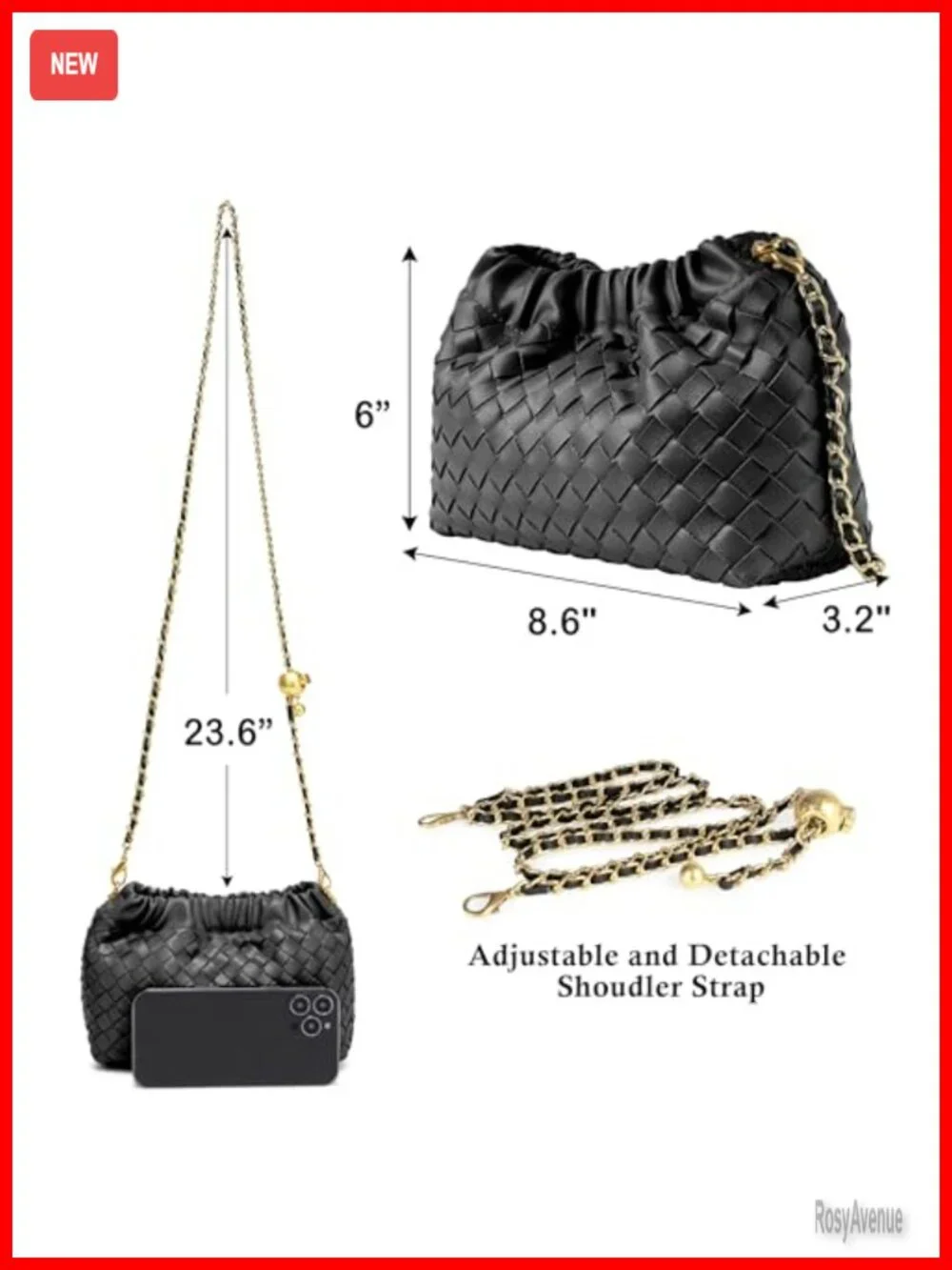 Woven Faux Leather Crossbody Bag, Evening Purse, Dumpling Clutch Hobo Shoulder